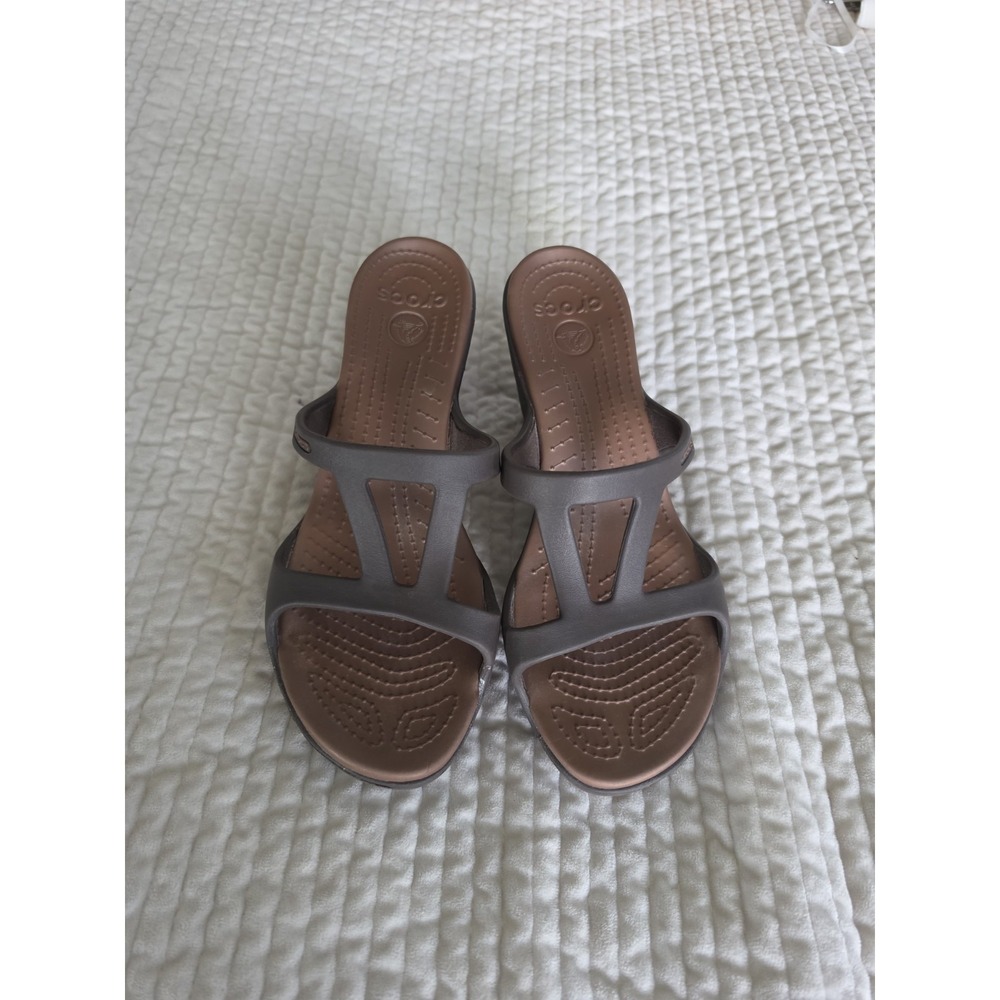 Crocs Cyprus Li Heeled Slip On Platform Sandal 10 Mocha Brown Open Toe Comfort